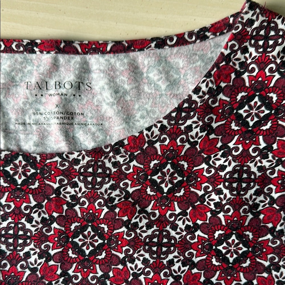 Talbots Red and White Fitted Long Sleeve Blouse - Picture 2 of 3
